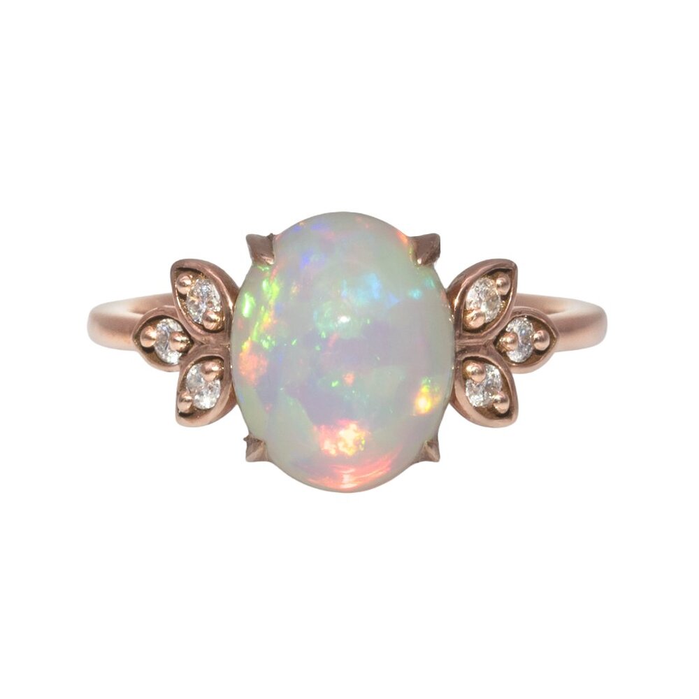 2.3Ct Ethiopian Opal Ring in Solid 14K Rose Gold with Natural Diamond Accents